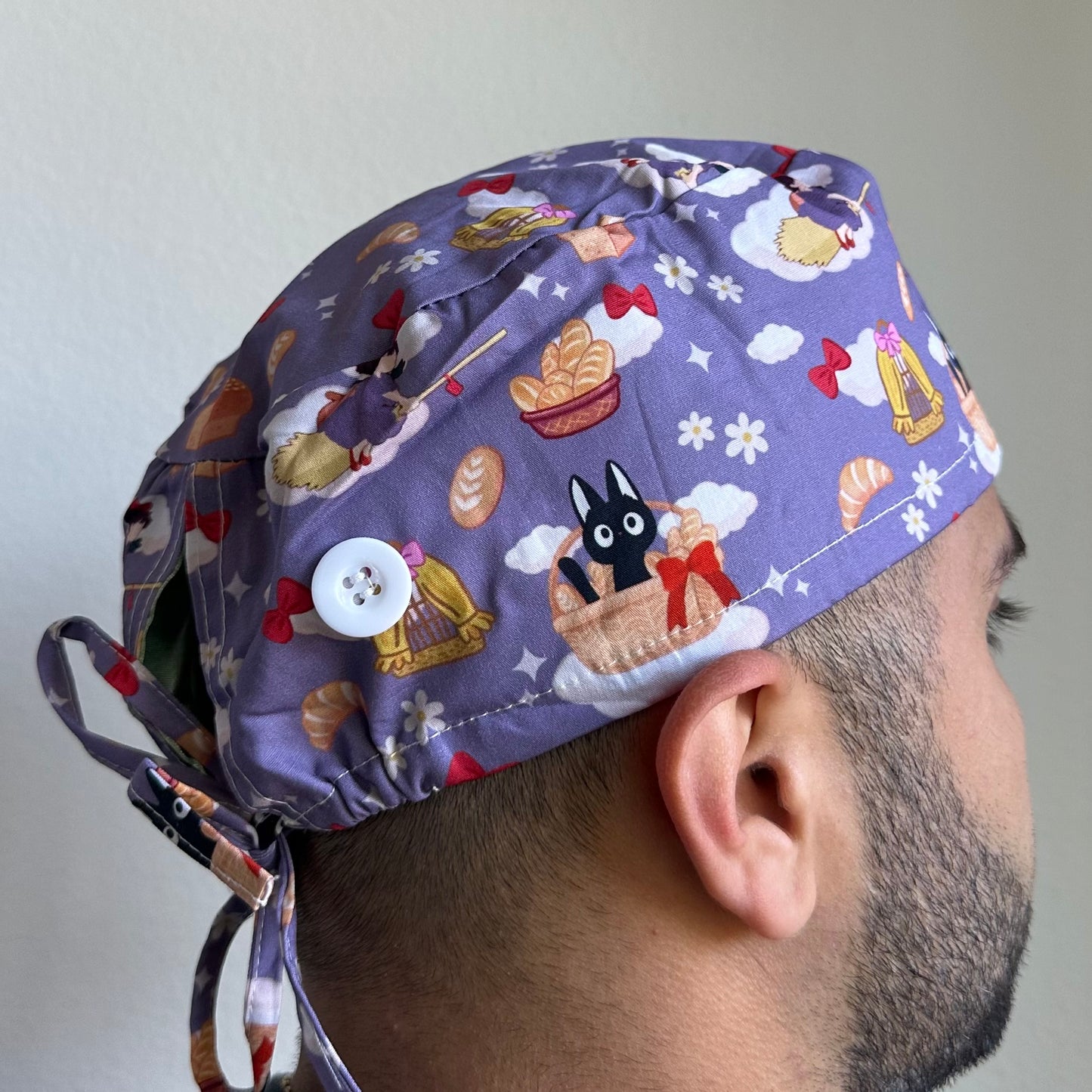 KIKI'S DELIVERY SERVICE - KIKI + JIJI FLYING AT NIGHT SATIN LINED REGULAR SCRUB CAP