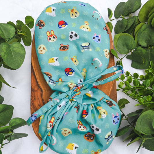ANIMAL CROSSING: ALL CHARACTERS SATIN LINED PONYTAIL SCRUB CAP