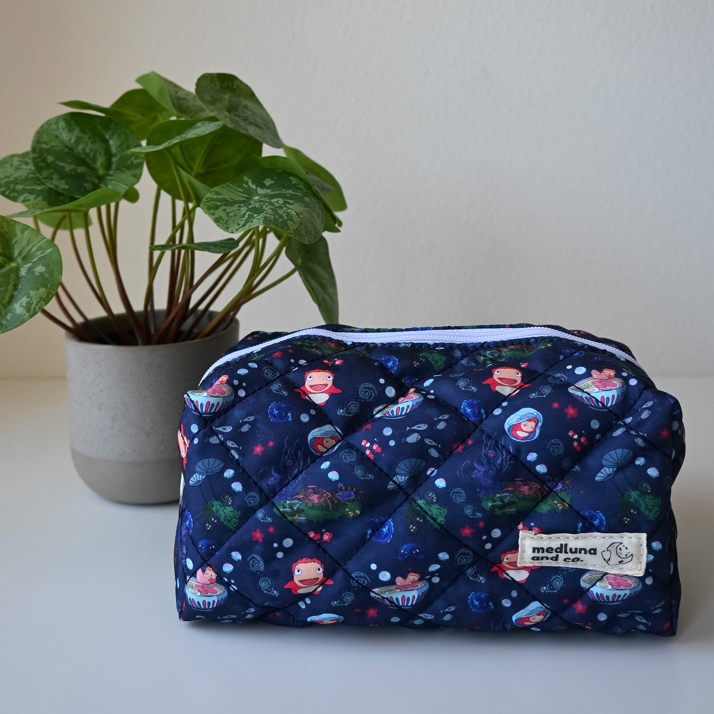 PONYO - DARK BLUE WITH SEA CREATURES THEMED MAKEUP BAG