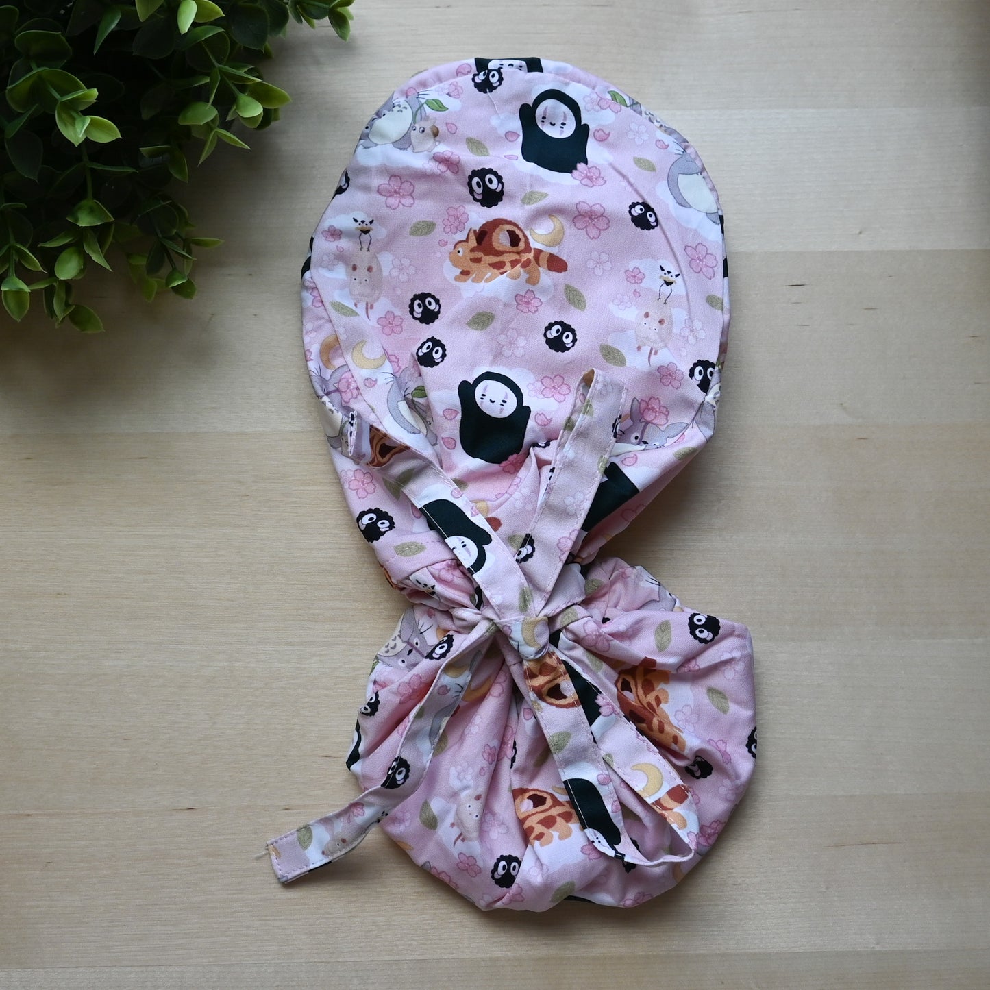 STUDIO GHIBLI CHARACTERS CHERRY BLOSSOM THEMED SATIN LINED PONYTAIL SCRUB CAP