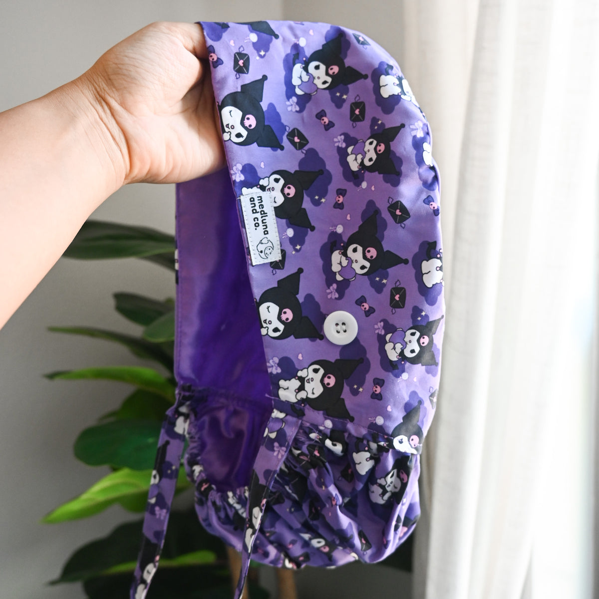 KUROMI THEMED SATIN LINED PONYTAIL SCRUB CAP