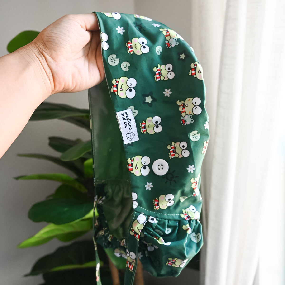 KEROPPI THEMED SATIN LINED PONYTAIL SCRUB CAP