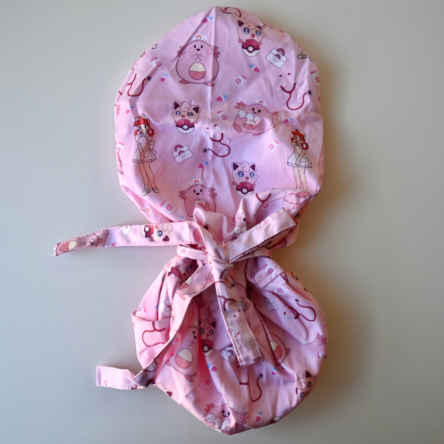 POKEMON - NURSE CHANSEY AND NURSE JOY THEMED SATIN LINED PONYTAIL SCRUB CAP