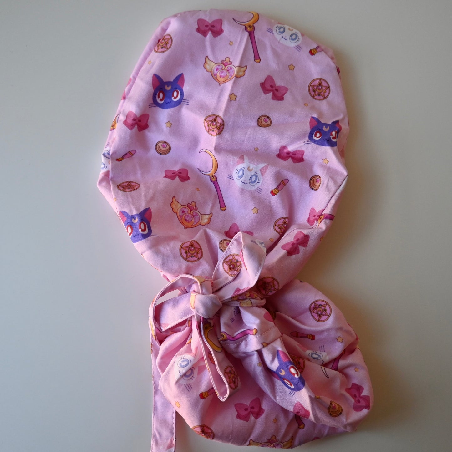 SAILOR MOON - LUNA AND ARTEMIS THEMED SATIN LINED PONYTAIL SCRUB CAP