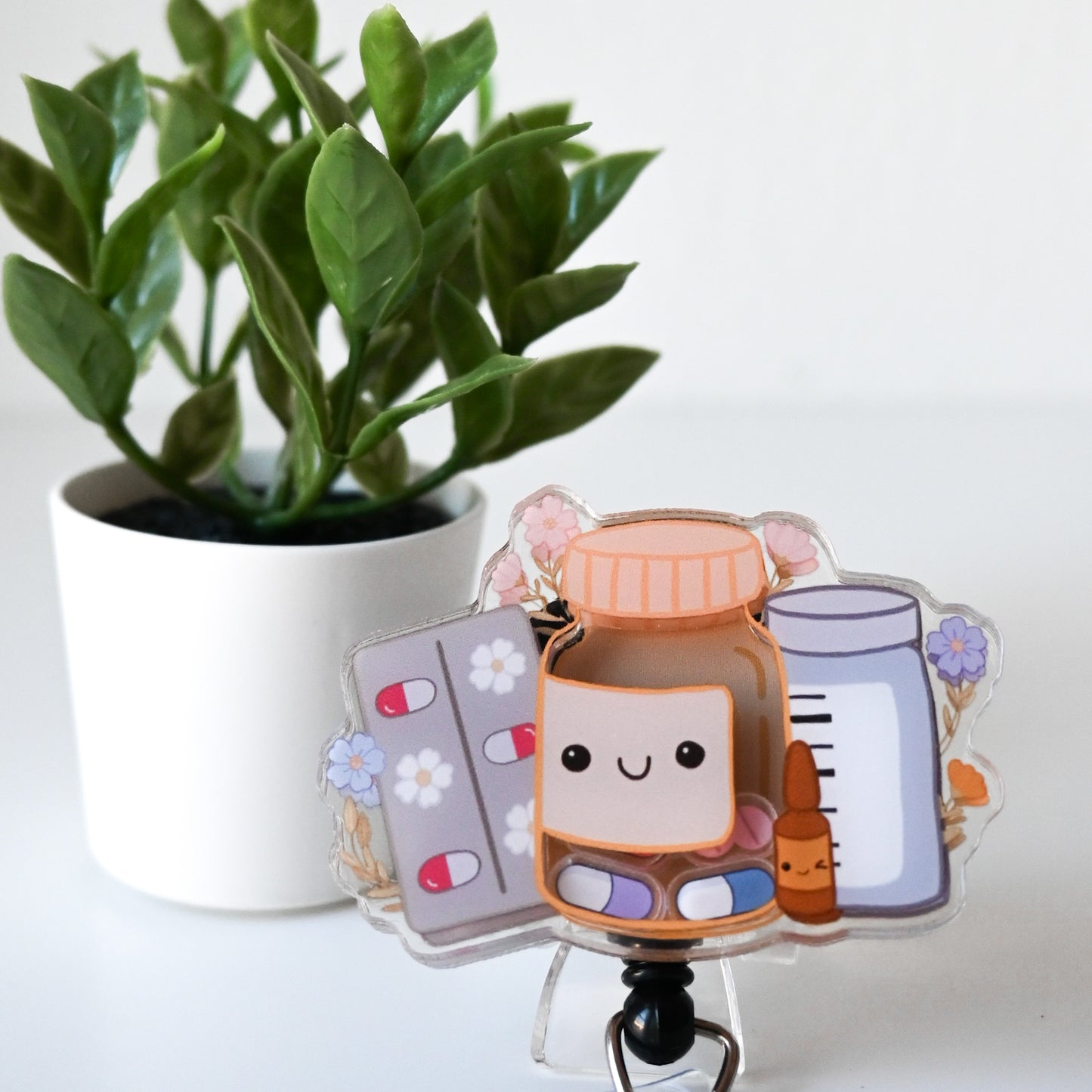 PHARMACY THEMED ACRYLIC SHAKER BADGE REEL