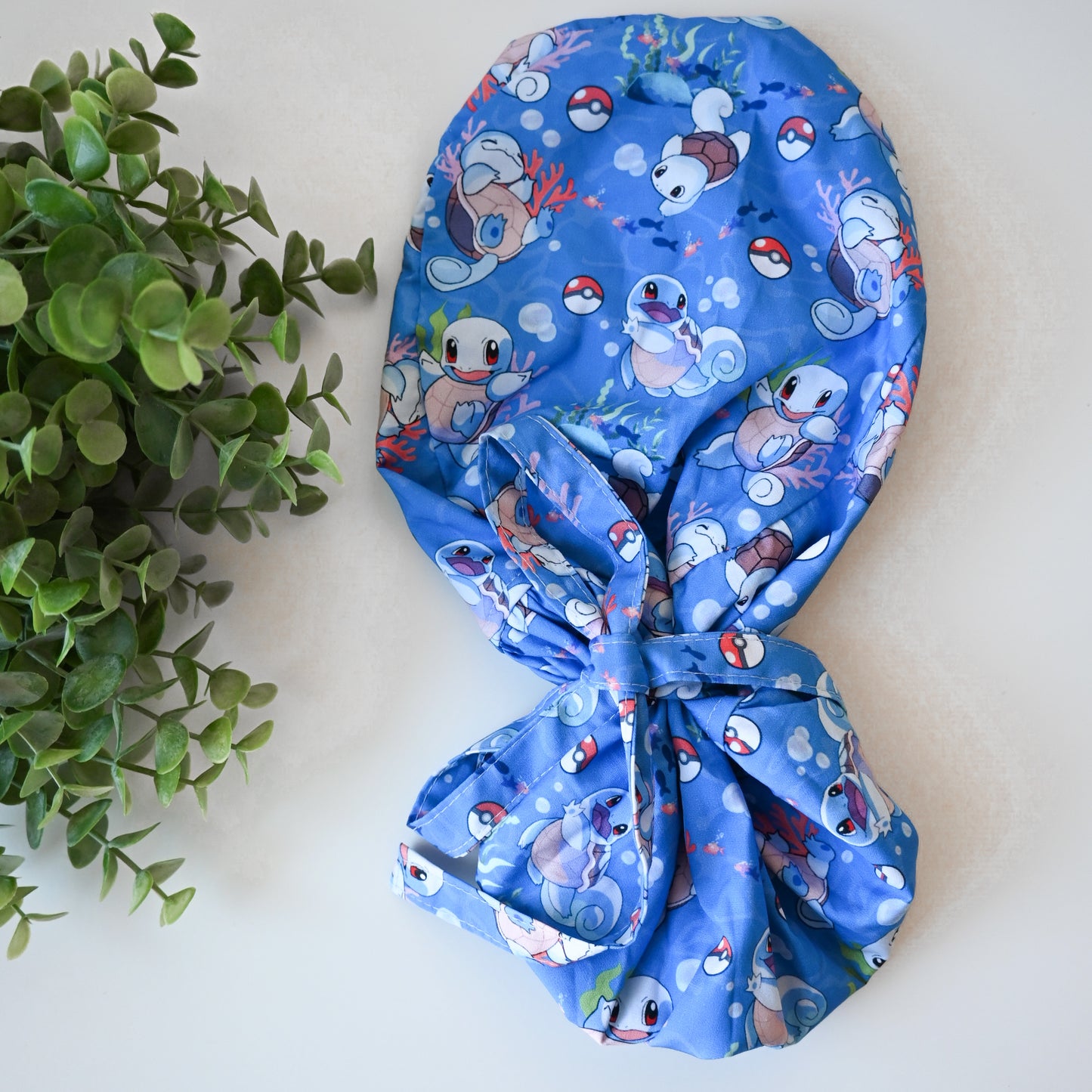 POKEMON - SQUIRTLE THEMED SATIN LINED PONYTAIL SCRUB CAP