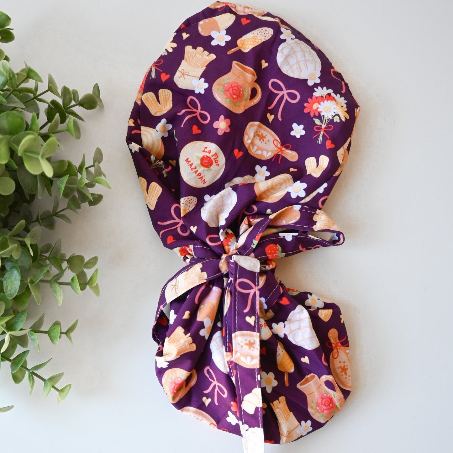 MEXICAN SWEETS SATIN LINED PONYTAIL SCRUB CAP