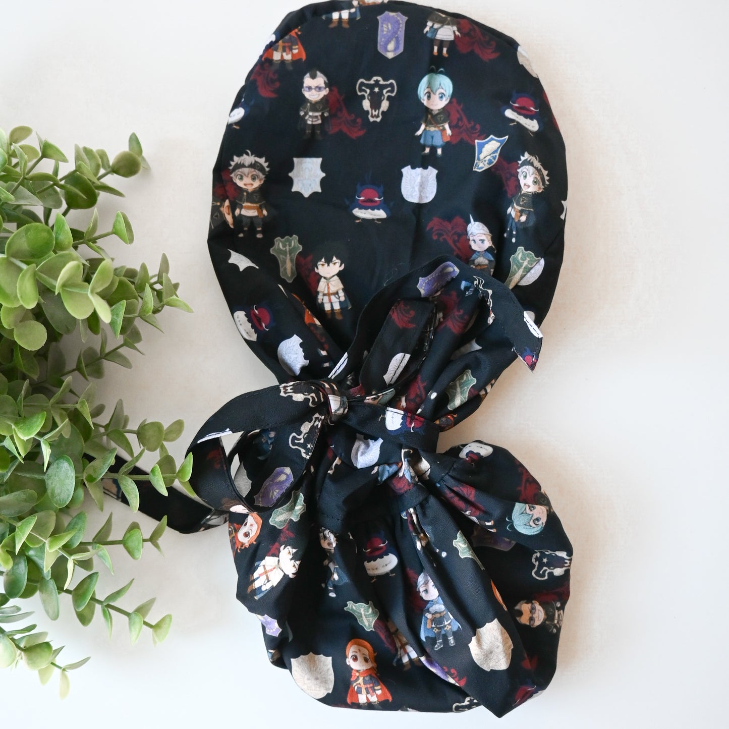 BLACK CLOVER CHARACTERS SATIN LINED PONYTAIL SCRUB CAP