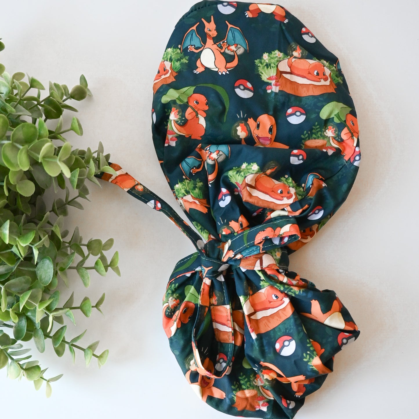 POKEMON - CHARMANDER THEMED SATIN LINED PONYTAIL SCRUB CAP