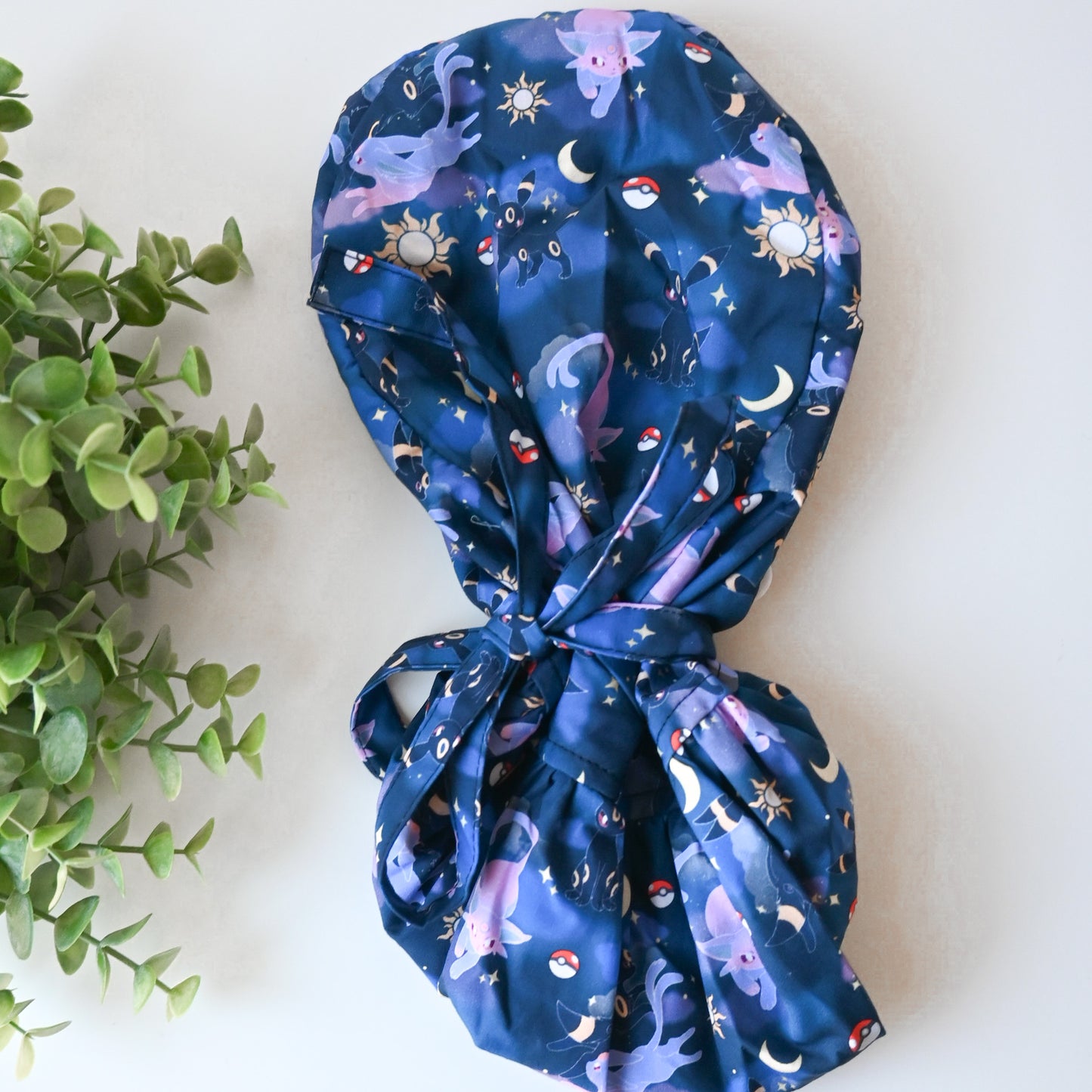 POKEMON - UMBREON AND ESPEON THEMED SATIN LINED PONYTAIL SCRUB CAP