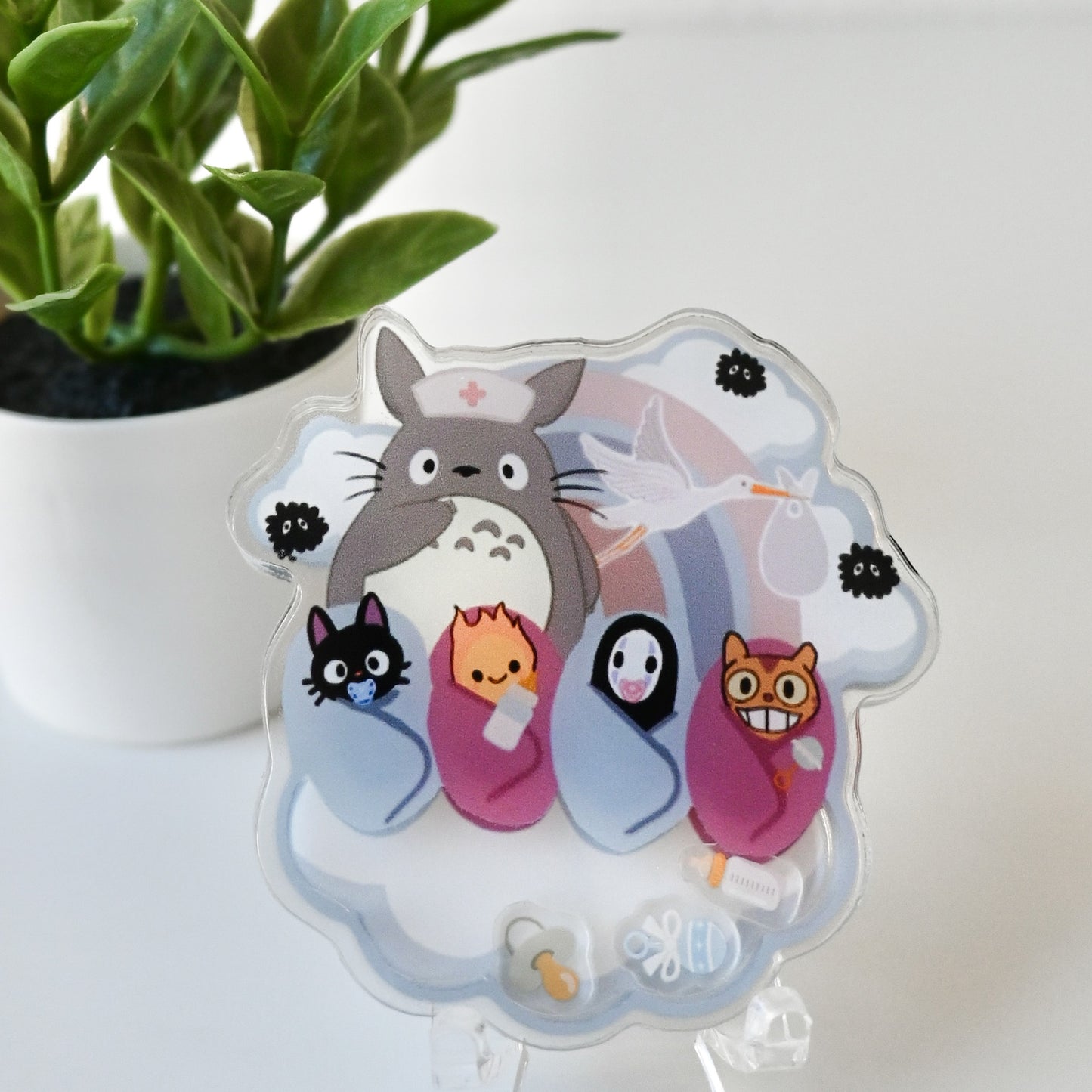LABOR AND DELIVERY GHIBLI THEMED ACRYLIC SHAKER BADGE REEL