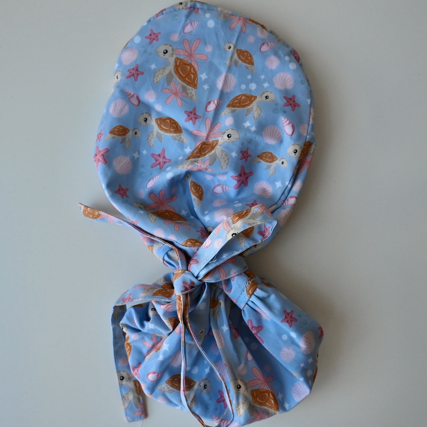 SEA TURTLE THEMED SATIN LINED PONYTAIL SCRUB CAP