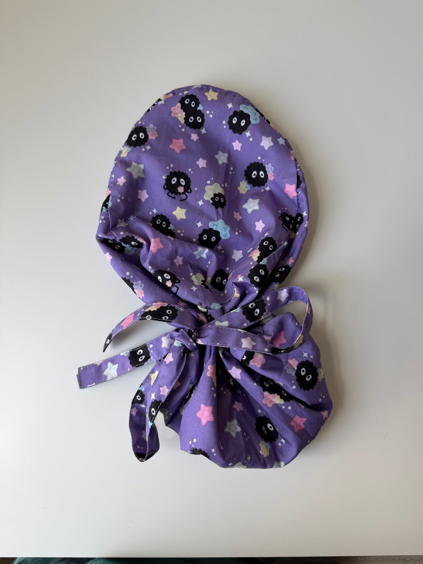 STUDIO GHIBLI SOOT SPRITES WITH KONPEITO SATIN LINED PONYTAIL SCRUB CAP