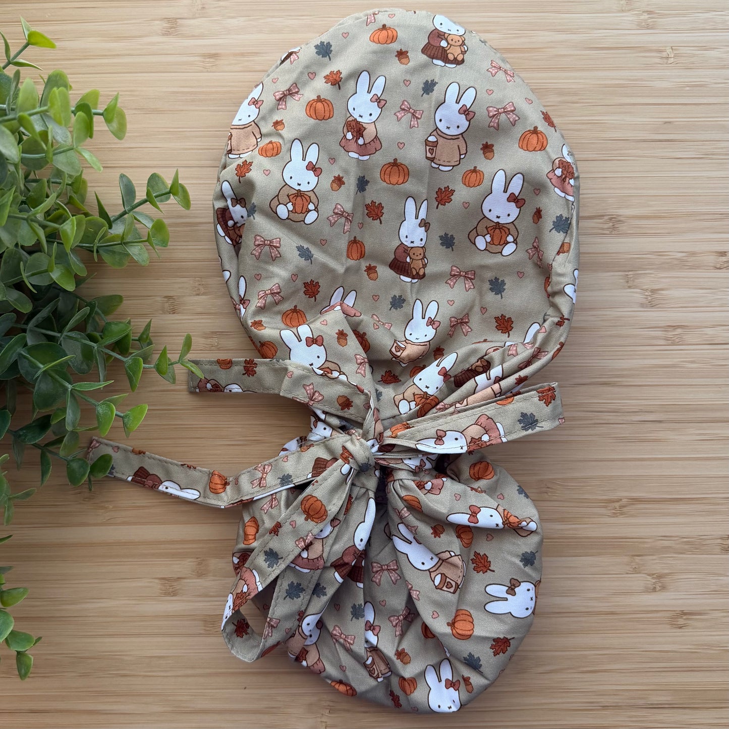 MIFFY FALL/AUTUMN THEMED SATIN LINED PONYTAIL SCRUB CAP