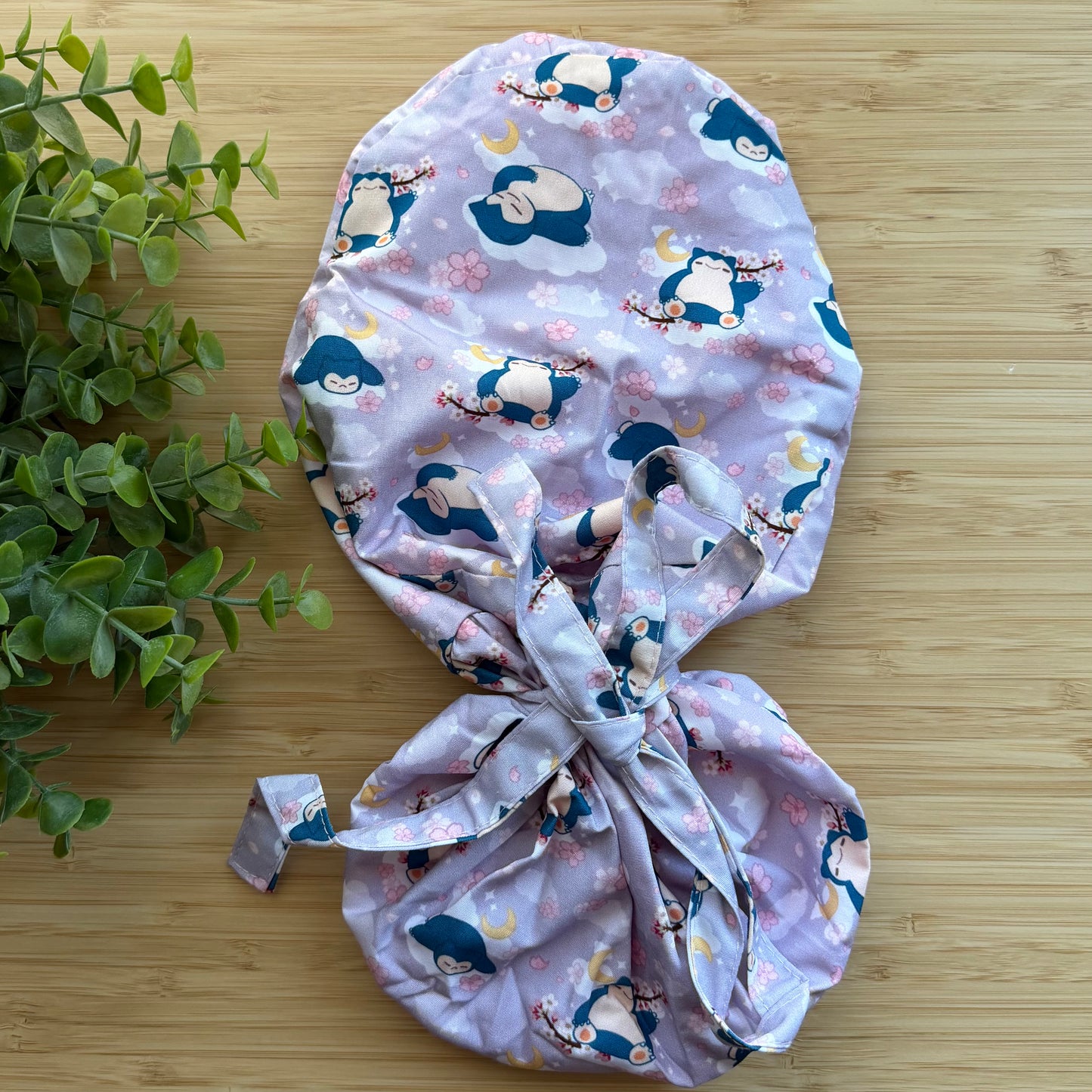 POKEMON - SNORLAX CHERRY BLOSOM THEMED SATIN LINED PONYTAIL SCRUB CAP