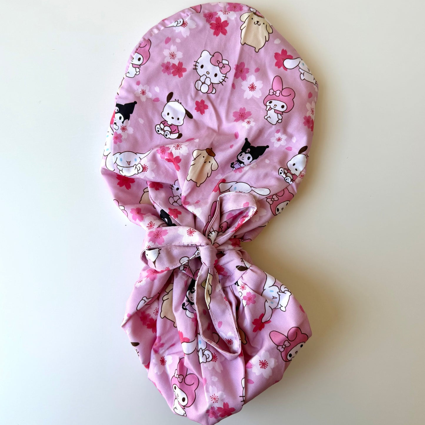 SANRIO CHARACTERS CHERRY BLOSSOM THEMED SATIN LINED PONYTAIL SCRUB CAP