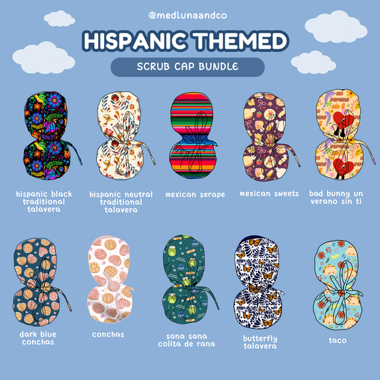 HISPANIC THEMED SATIN LINED PONYTAIL SCRUB CAP BUNDLE