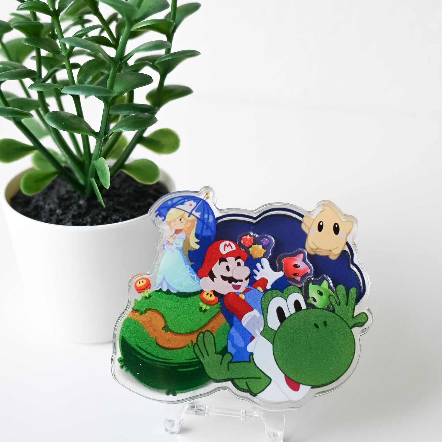 SUPER MARIO GALAXY THEMED ACRYLIC SHAKER BADGE REEL