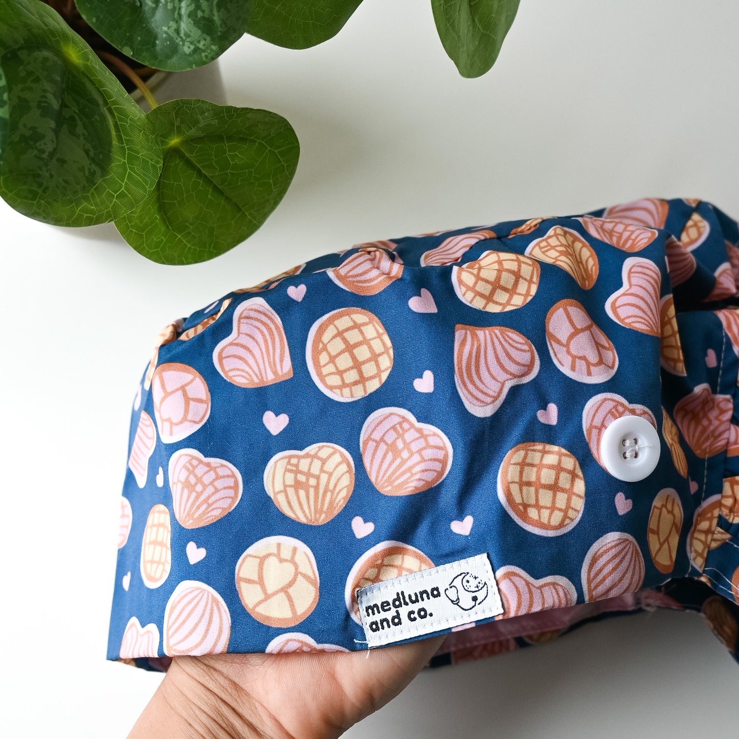 CONCHAS DARK BLUE SATIN LINED PONYTAIL SCRUB CAP