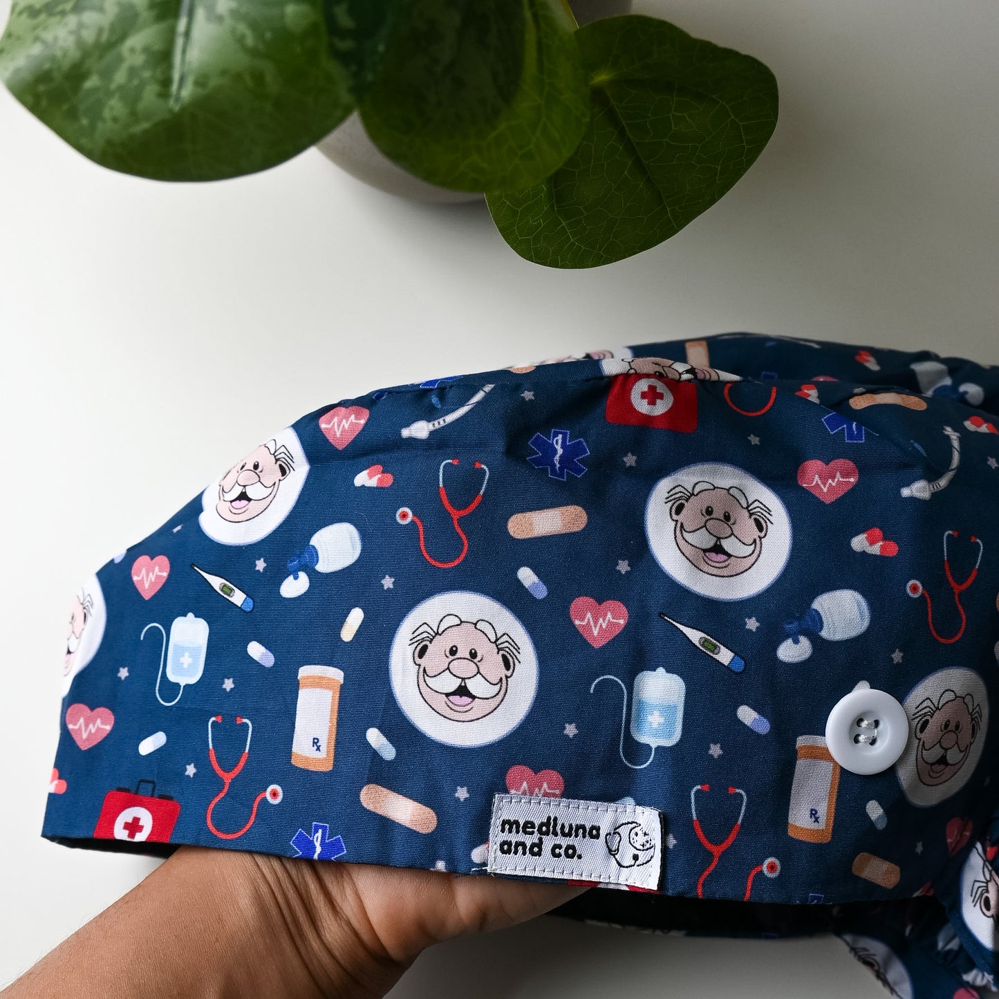 DR. SIMI THEMED SATIN LINED PONYTAIL SCRUB CAP