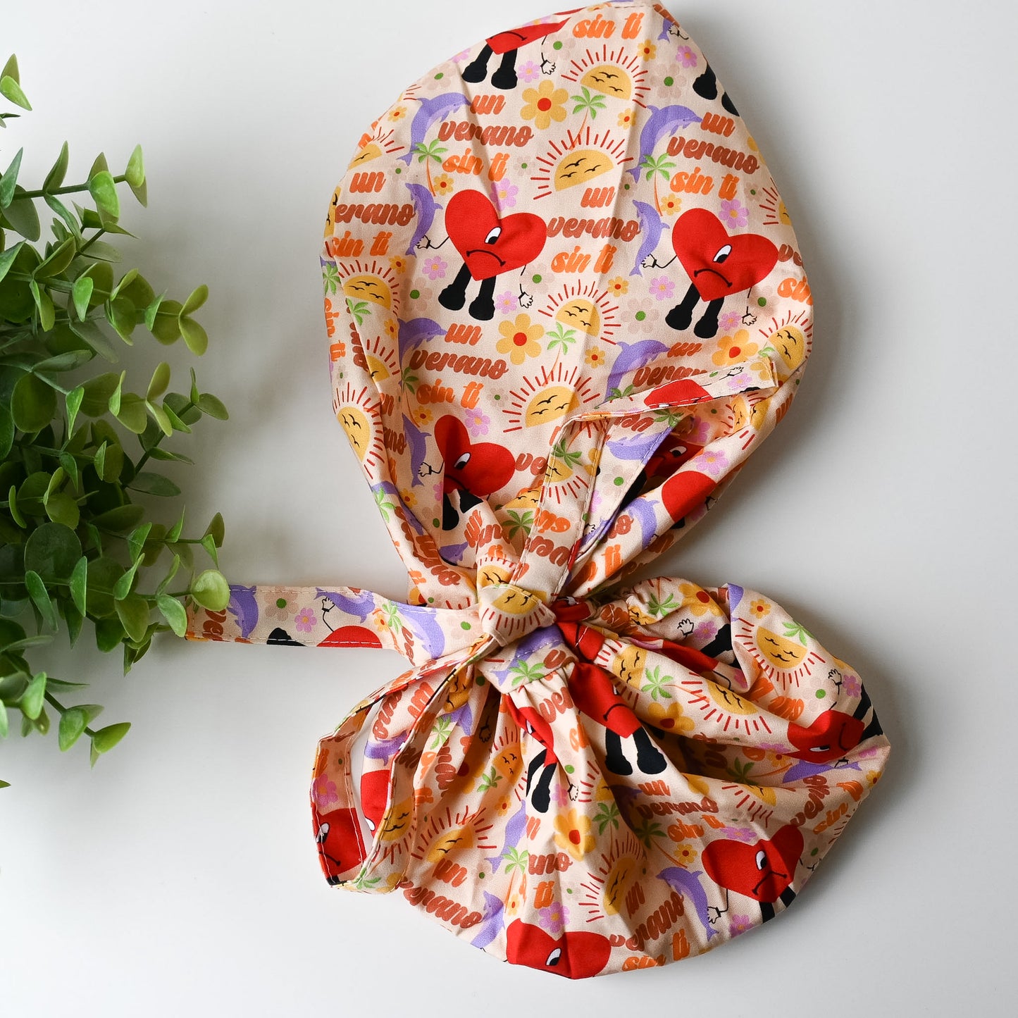 BAD BUNNY UN VERANO SIN TI THEMED SATIN LINED PONYTAIL SCRUB CAP