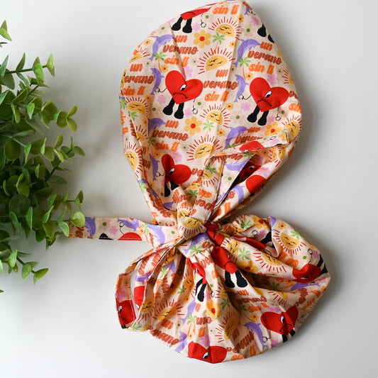 BAD BUNNY UN VERANO SIN TI THEMED SATIN LINED PONYTAIL SCRUB CAP