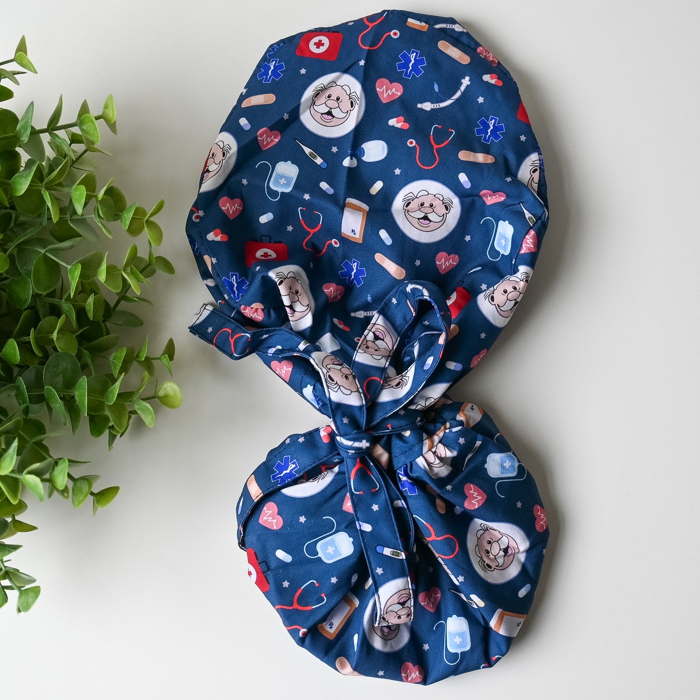 DR. SIMI THEMED SATIN LINED PONYTAIL SCRUB CAP
