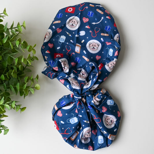 DR. SIMI THEMED SATIN LINED PONYTAIL SCRUB CAP