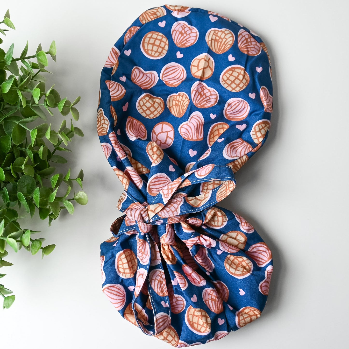 CONCHAS DARK BLUE SATIN LINED PONYTAIL SCRUB CAP