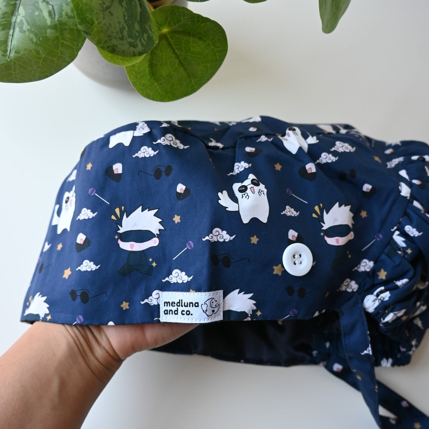 JUJUTSU KAISEN - SATURO GOJO THEMED SATIN LINED PONYTAIL SCRUB CAP
