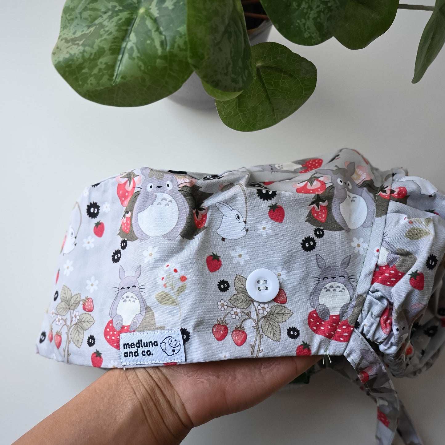 MY NEIGHBOR TOTORO - STRAWBERRY THEMED SATIN LINED PONYTAIL SCRUB CAP