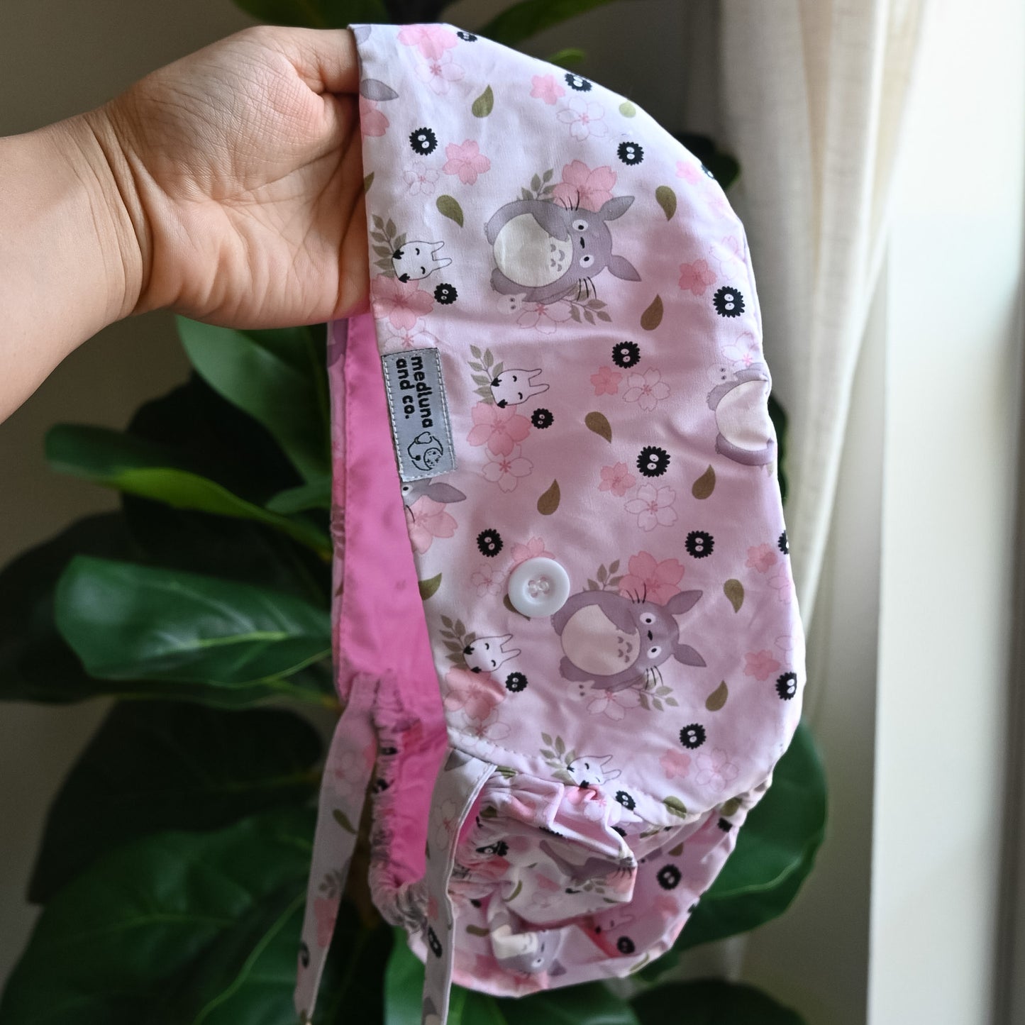 MY NEIGHBOR TOTORO - CHERRY BLOSSOM THEMED SATIN LINED PONYTAIL SCRUB CAP