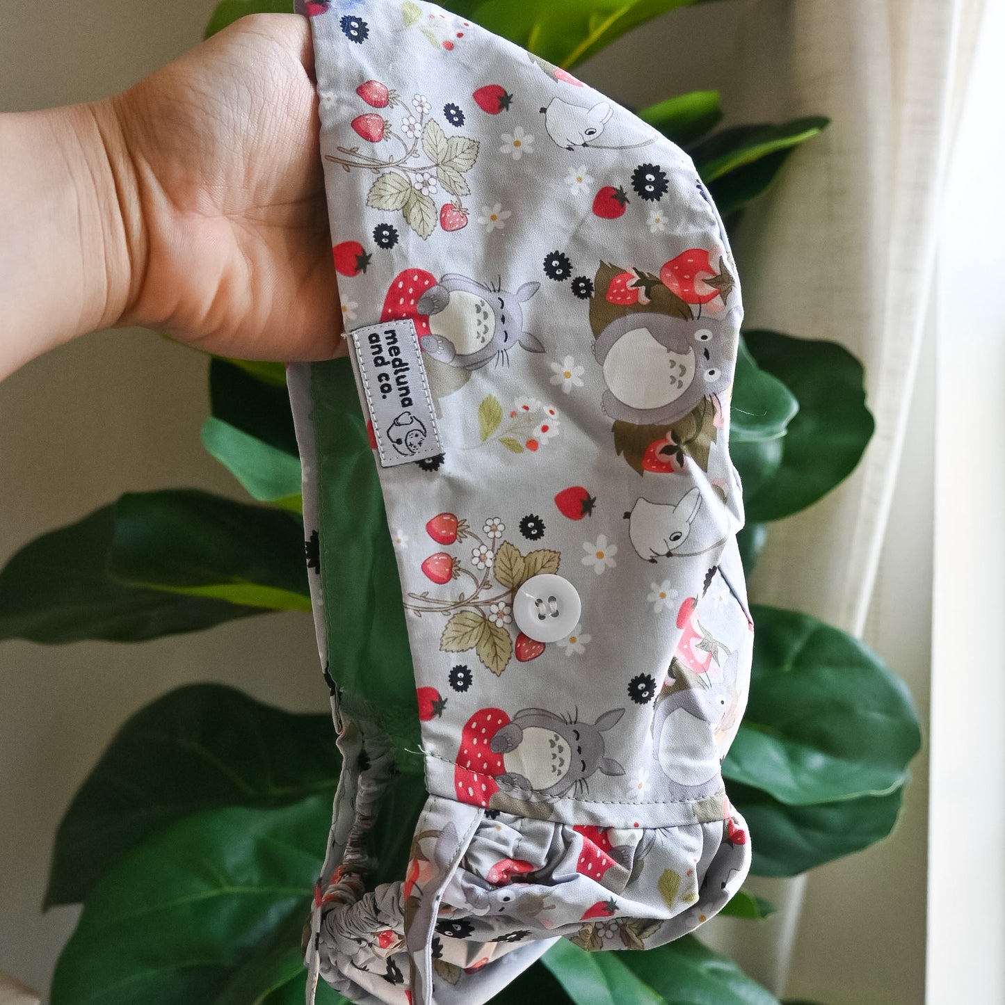 MY NEIGHBOR TOTORO - STRAWBERRY THEMED SATIN LINED PONYTAIL SCRUB CAP