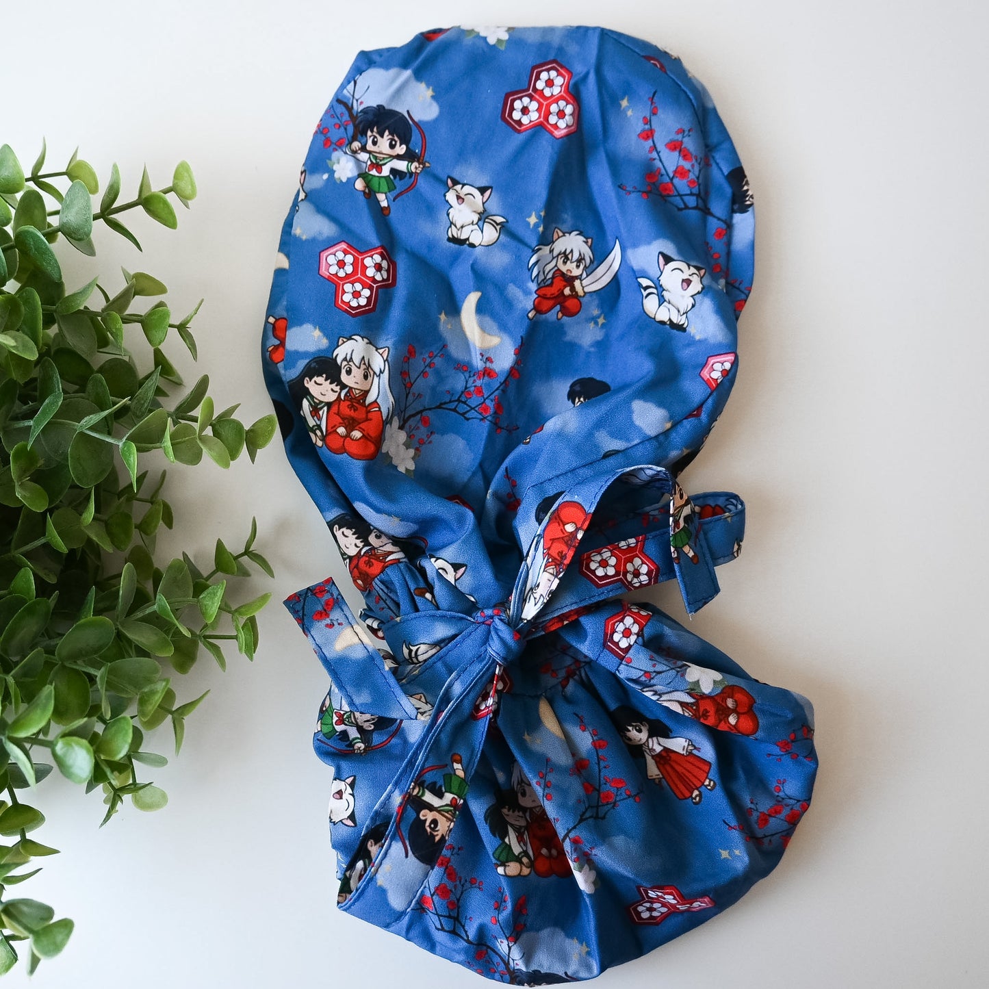 INUYASHA THEMED SATIN LINED PONYTAIL SCRUB CAP