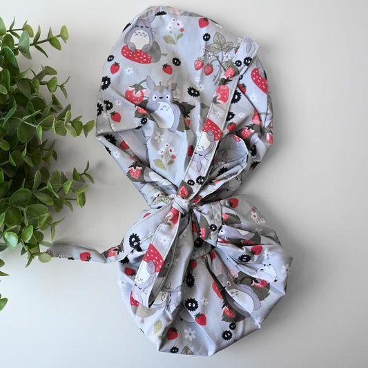 MY NEIGHBOR TOTORO - STRAWBERRY THEMED SATIN LINED PONYTAIL SCRUB CAP