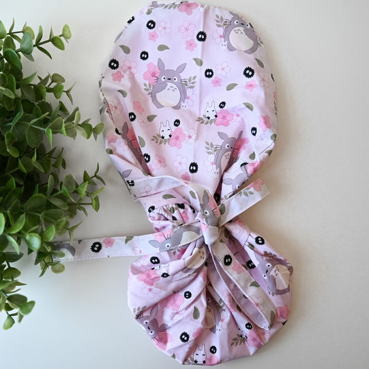 MY NEIGHBOR TOTORO - CHERRY BLOSSOM THEMED SATIN LINED PONYTAIL SCRUB CAP
