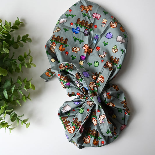 STARDEW VALLEY THEMED SATIN LINED PONYTAIL SCRUB CAP