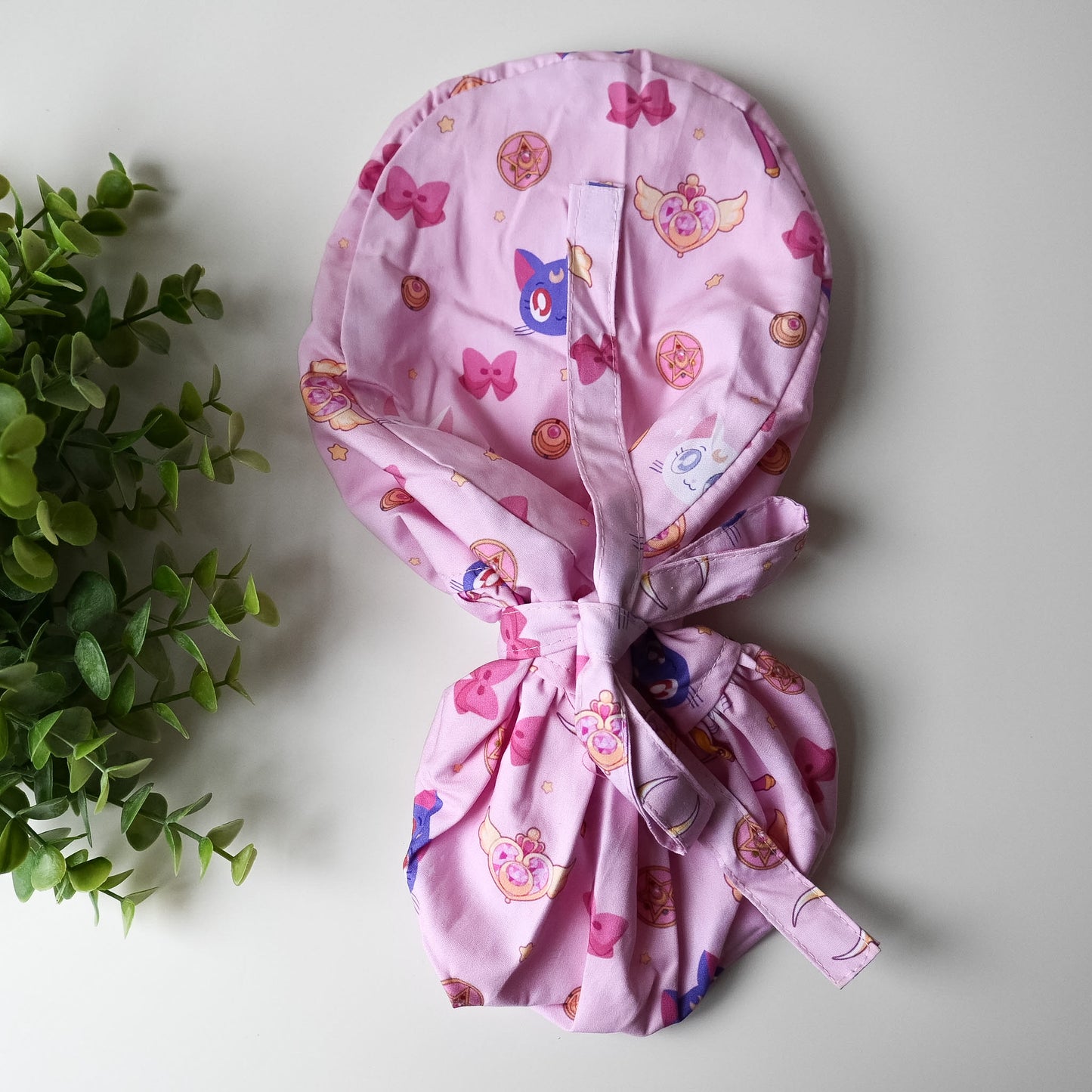 SAILOR MOON - LUNA AND ARTEMIS THEMED SATIN LINED PONYTAIL SCRUB CAP