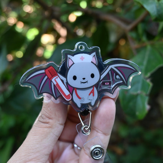 LICENSED BAT VAMPIRE PHLEBOTOMY INSPIRED ACRYLIC SHAKER BADGE REEL