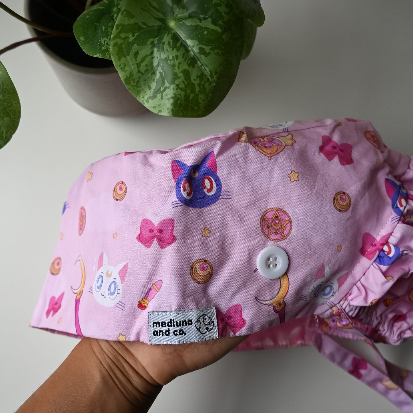SAILOR MOON - LUNA AND ARTEMIS THEMED SATIN LINED PONYTAIL SCRUB CAP