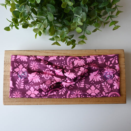 HISPANIC TRADITIONAL PINK TALAVERA THEMED SATIN LINED PONYTAIL SCRUB CAP