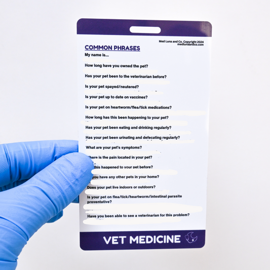 VETERINARY MEDICINE VOCAB AND QUESTIONS MEDICAL SPANISH BADGE