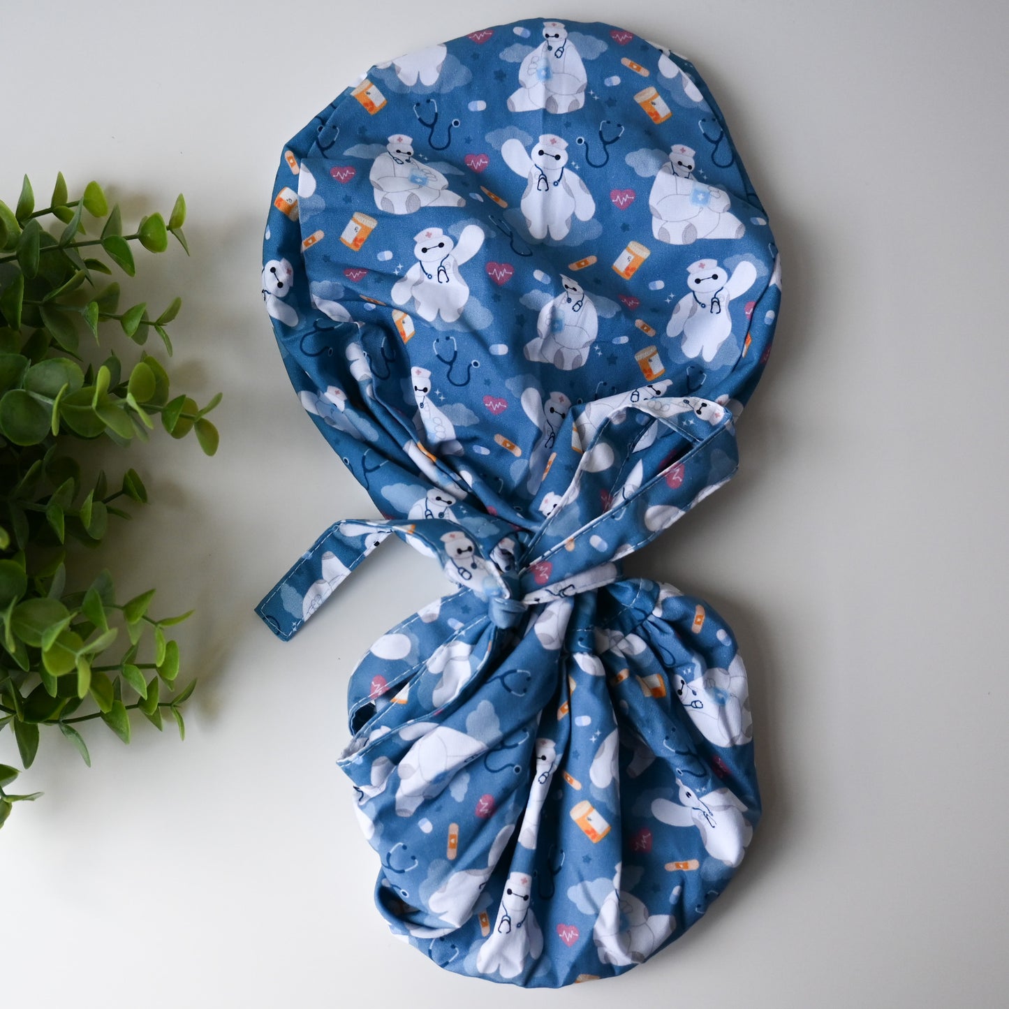 BAYMAX MEDICAL THEMED SATIN LINED PONYTAIL SCRUB CAP