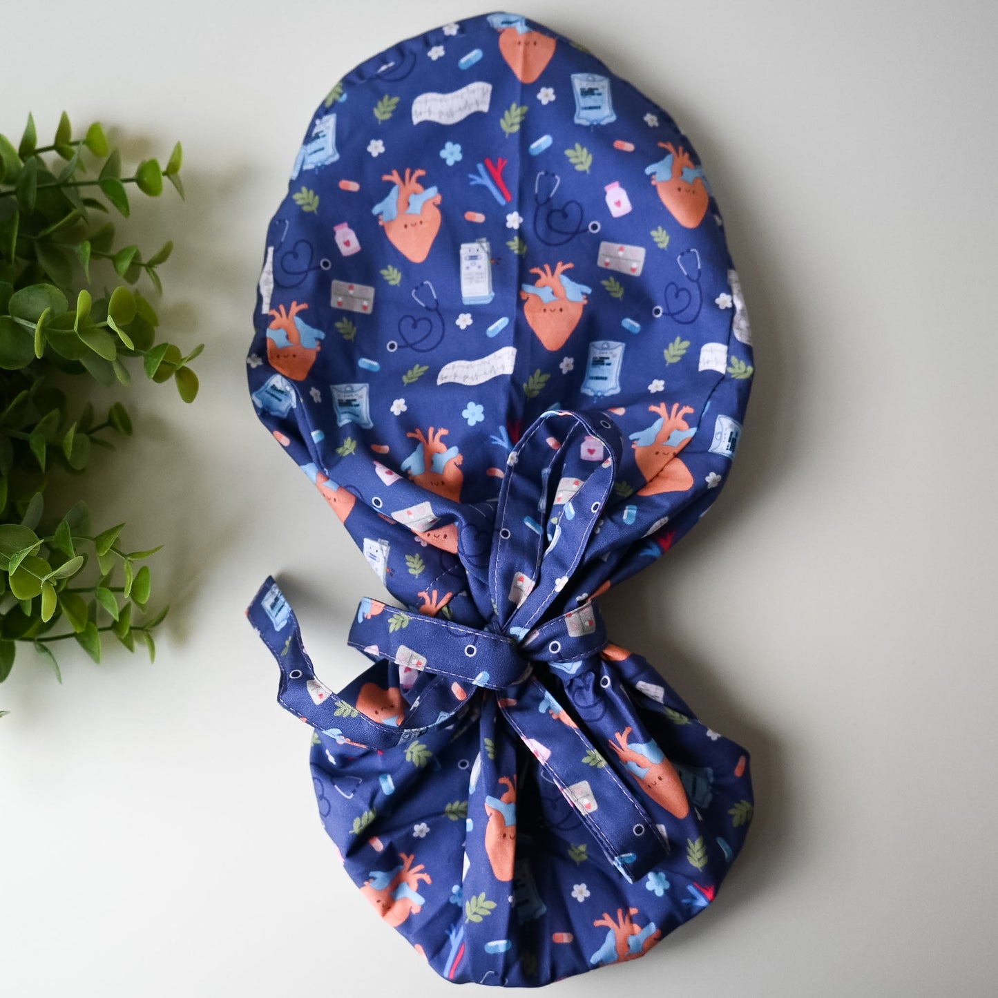 CARDIOLOGY THEMED SATIN LINED PONYTAIL SCRUB CAP