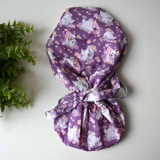 BAYMAX CHERRY BLOSSOM THEMED SATIN LINED PONYTAIL SCRUB CAP