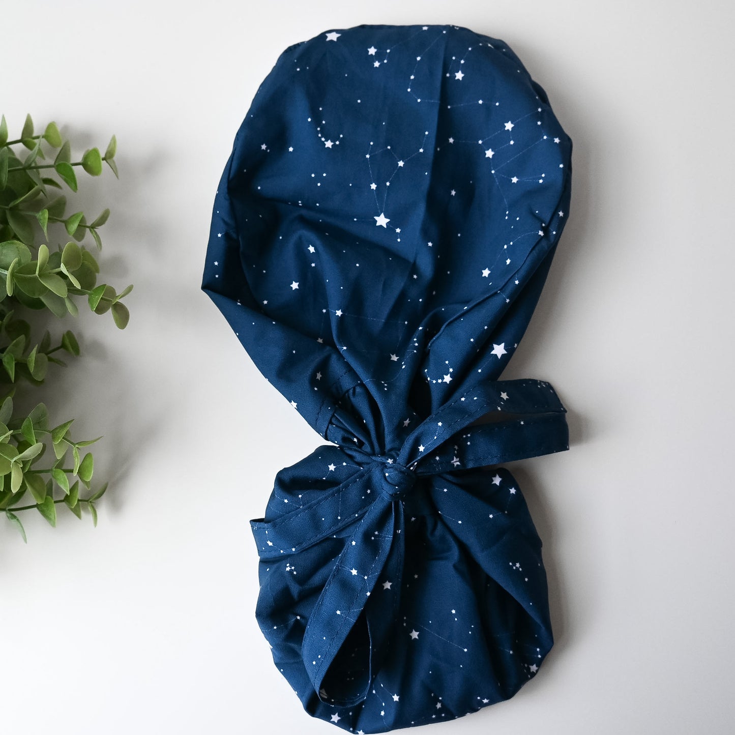 BLUE CONSTELLATIONS THEMED SATIN LINED PONYTAIL SCRUB CAP