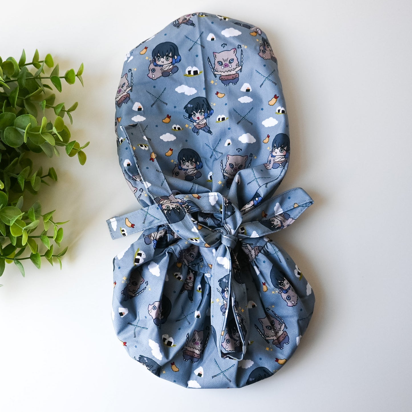 DEMON SLAYER - INOSUKE HASHIBIRA THEMED SATIN LINED PONYTAIL SCRUB CAP