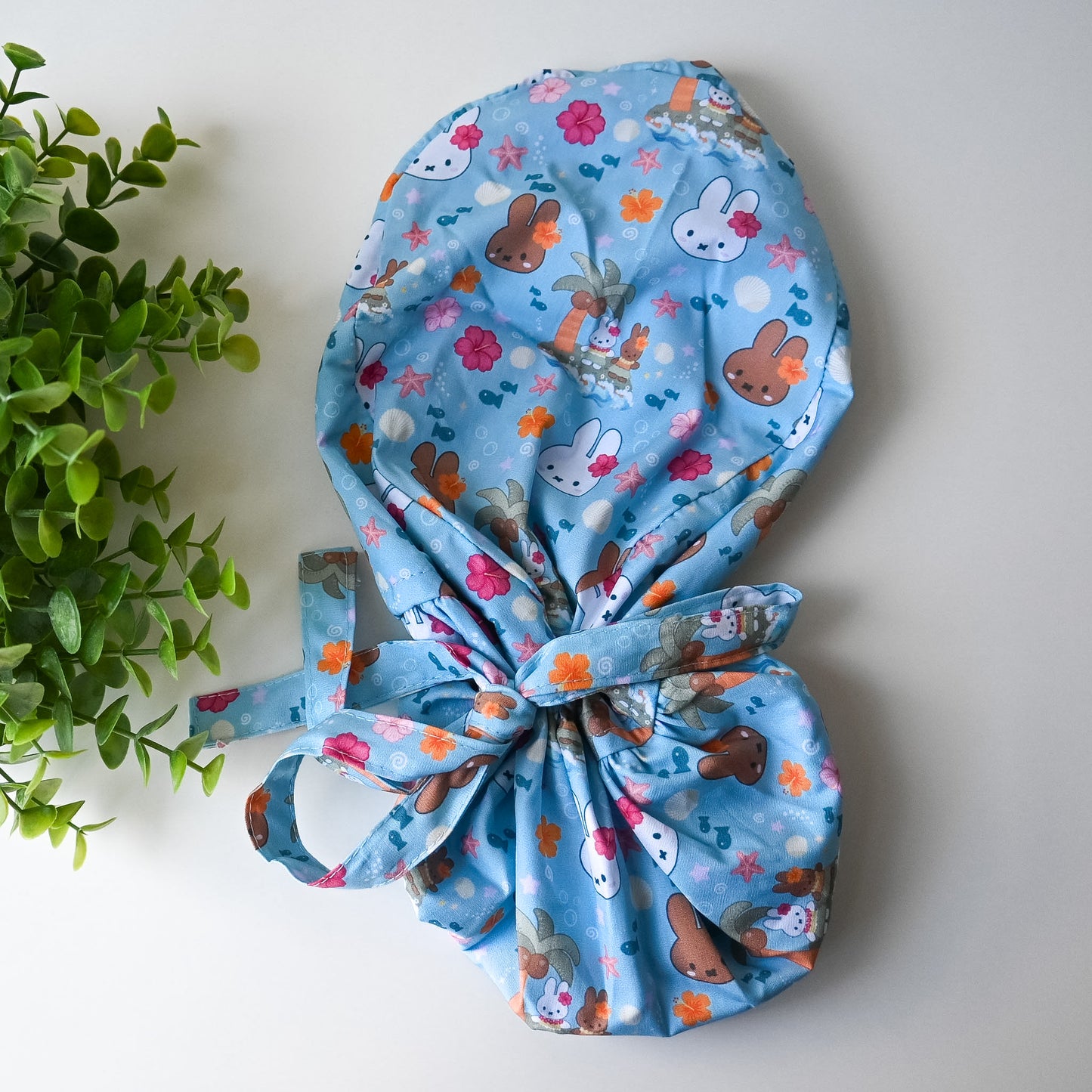 MIFFY BEACH THEMED SATIN LINED PONYTAIL SCRUB CAP