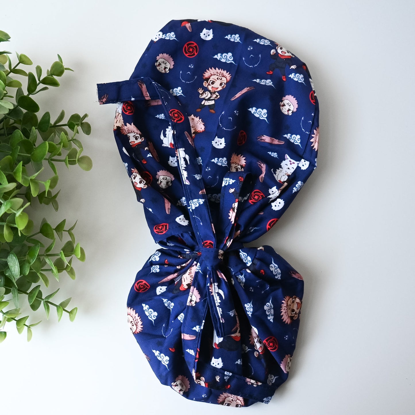 JUJUTSU KAISEN - YUJI ITADORI THEMED SATIN LINED PONYTAIL SCRUB CAP