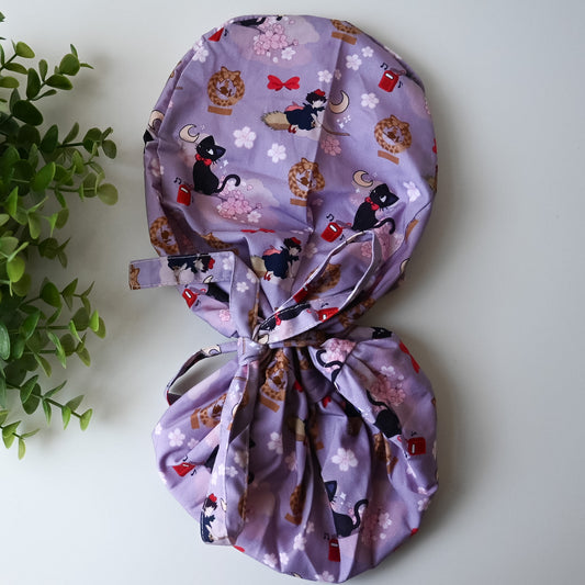 KIKI'S DELIVERY SERVICE - CHERRY BLOSSOM THEMED SATIN LINED PONYTAIL SCRUB CAP